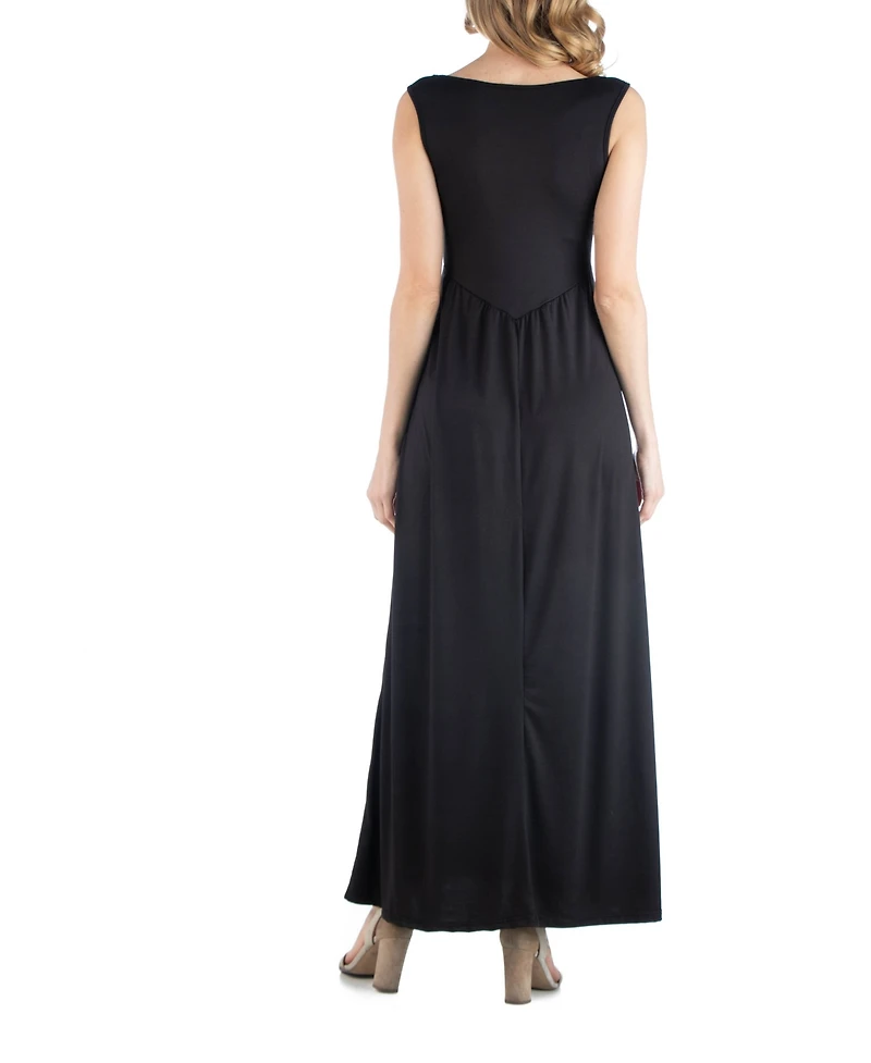 24seven Comfort Apparel Maxi Maternity Sleeveless Dress with Pockets