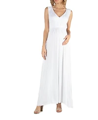 24seven Comfort Apparel V Neck Sleeveless Maternity Maxi Dress with Belt
