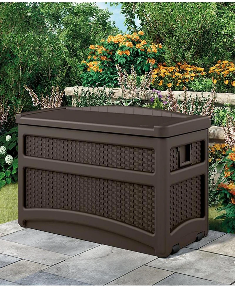 Suncast DBW7500 73 Gallon Outdoor Patio Storage Chest with Handles & Seat, Java
