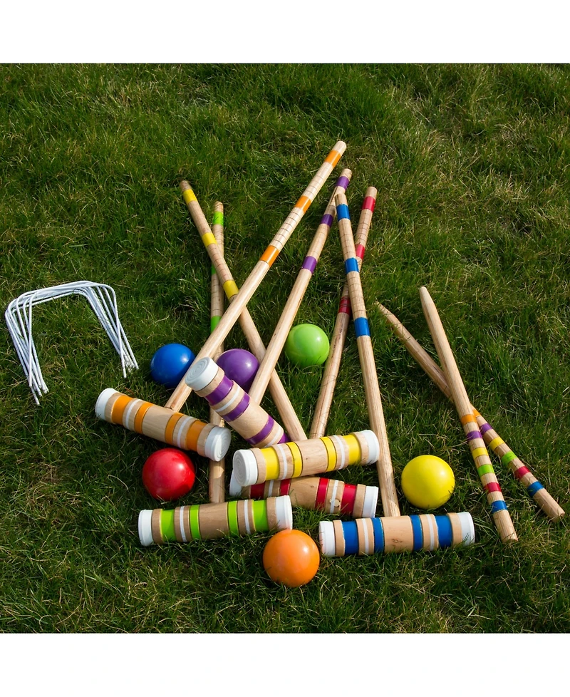 Hey Play Croquet Set - Wooden Outdoor Deluxe Sports Set With Carrying Case - Fun Vintage Backyard Lawn Recreation Game For Kids Or Adults, 6 Players