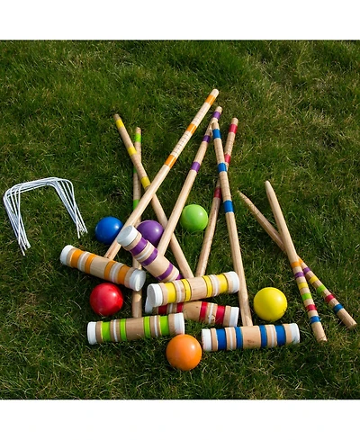 Hey Play Croquet Set - Wooden Outdoor Deluxe Sports Set With Carrying Case - Fun Vintage Backyard Lawn Recreation Game For Kids Or Adults, 6 Players