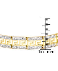 Diamond Accent Greek Key Bracelet Silver Plate or Gold Plated Brass