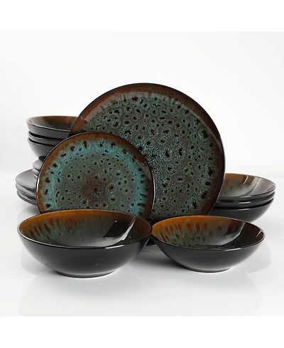 Gibson Kyoto Teal 16-piece Double Bowls Dinnerware Set, Service for 4
