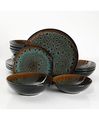 Gibson Kyoto Teal 16-piece Double Bowls Dinnerware Set, Service for 4