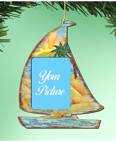 Designocracy Sailboat Picture Frame Ornament Set of 2