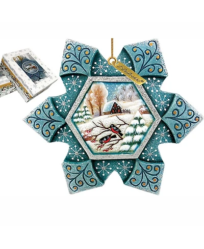 G.DeBrekht Hand Painted Scenic Ornament Robin Snowfall