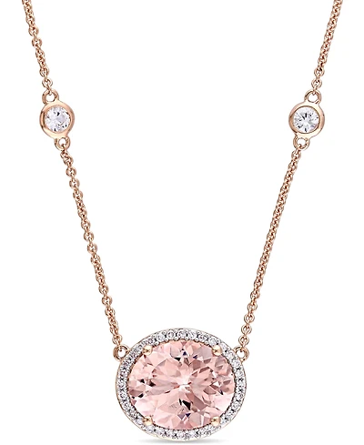 Multi-Gemstone (4-4/5 ct. t.w.) & Diamond (1/6 ct. t.w.) Halo 17" Pendant Necklace in 14k Rose Gold
