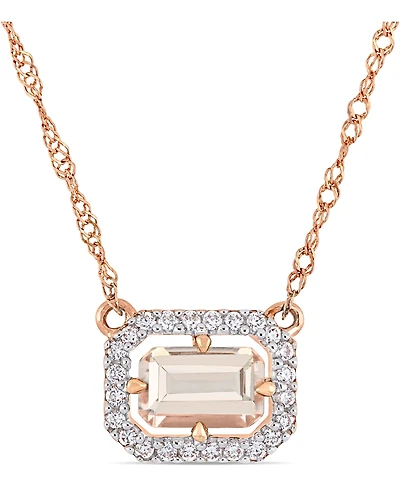 Morganite (3/5 ct. t.w.) & Diamond (1/10 ct. t.w.) Halo 17" Necklace in 14k Rose Gold