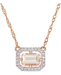 Morganite (3/5 ct. t.w.) & Diamond (1/10 ct. t.w.) Halo 17" Necklace in 14k Rose Gold