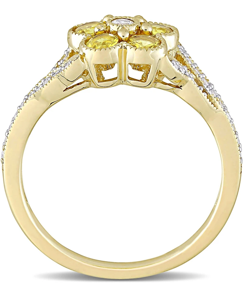 Yellow Sapphire (3/4 ct. t.w.) & Diamond (1/6 Flower Ring 10k Gold