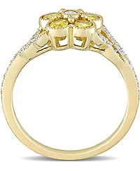 Yellow Sapphire (3/4 ct. t.w.) & Diamond (1/6 Flower Ring 10k Gold