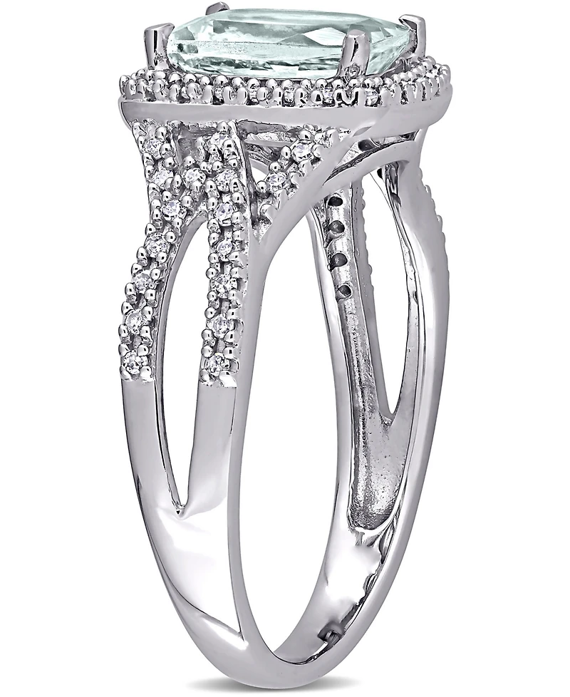 Aquamarine (1-1/8 ct. t.w.) & Diamond (1/6 Halo Ring 10k White Gold