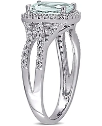 Aquamarine (1-1/8 ct. t.w.) & Diamond (1/6 Halo Ring 10k White Gold