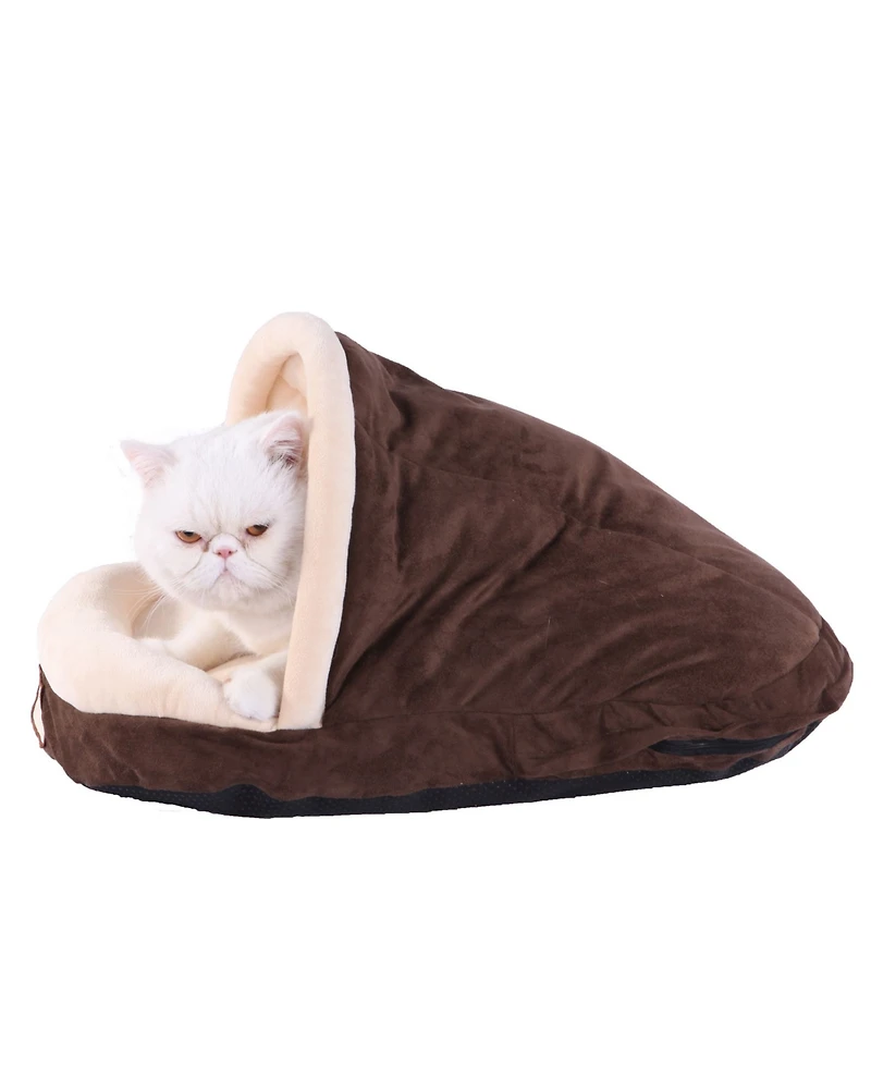 Armarkat Slipper Shape Cat Bed for Indoor Cats & Dogs, Mocha/Beige - Waterproof and Skid-Free Base