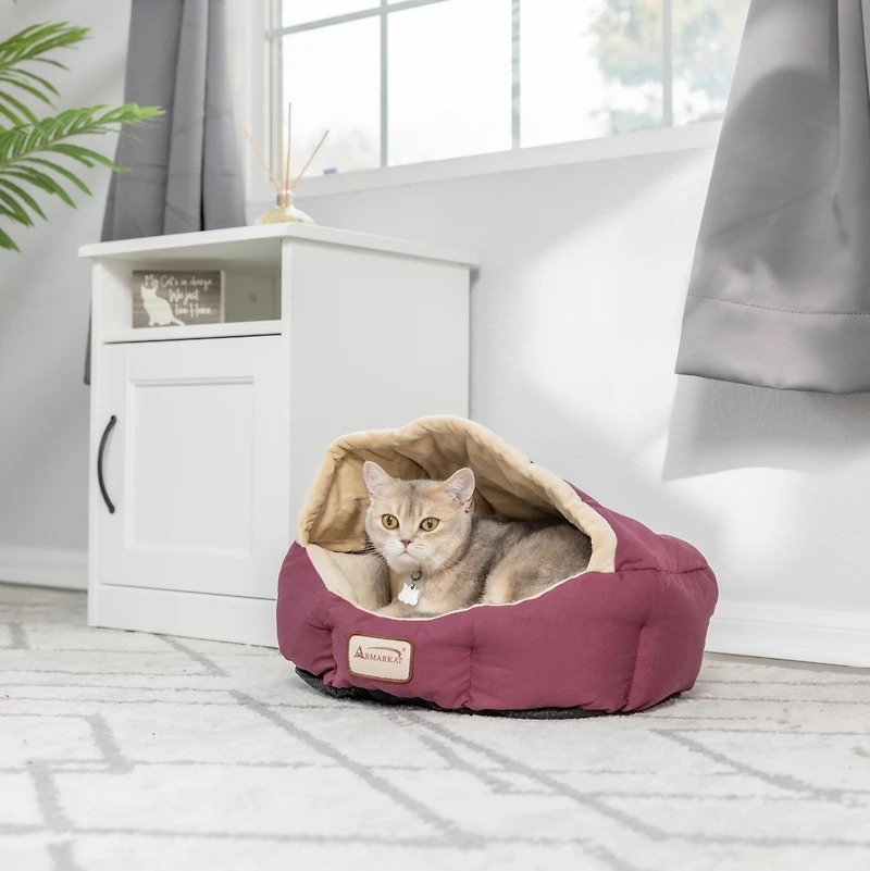 Armarkat Model C08HJH/Mh Pet Bed, Burgundy/Ivory, Waterproof Base, Machine Washable, 100% Poly Fill, Small Dogs and Cats, 18"L x 14"W x 11"H