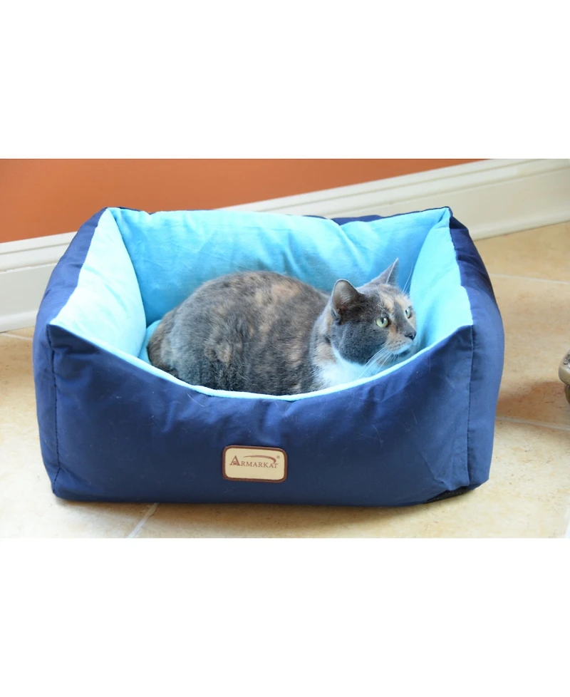 Armarkat Cat Bed, Small Pet Bed, Navy Blue/Sky Blue, C09HSL/Tl - Extra Thick Poly Fill, Waterproof Lining, Skid-Free Base