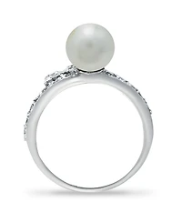 Imitation Pearl Cubic Zirconia Butterfly Ring Silver Plate