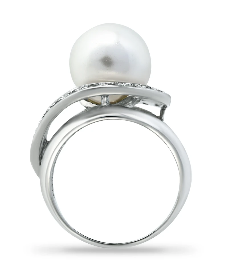 Imitation Pearl and Pave Cubic Zirconia Swirl Wrap Ring Silver Plate