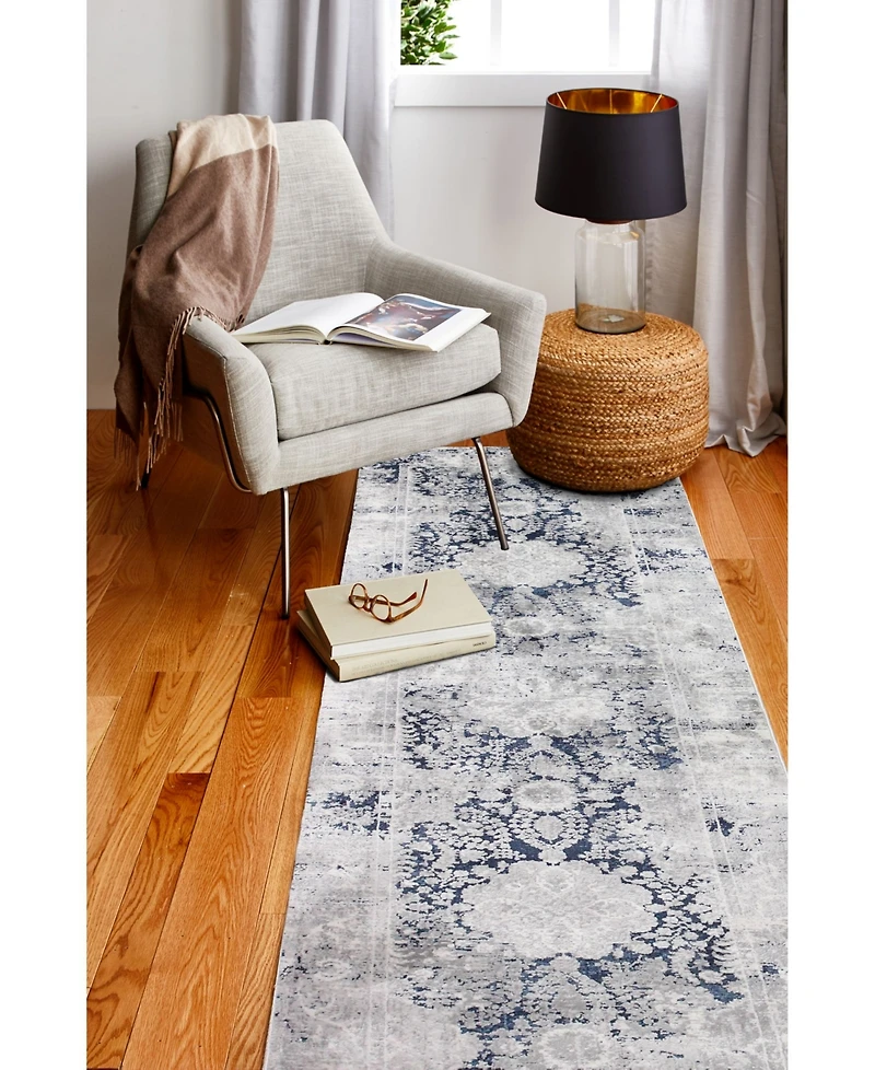 Closeout! Bashian Isle Isl-02 Gray, Blue 2'6" x 8' Runner Rug
