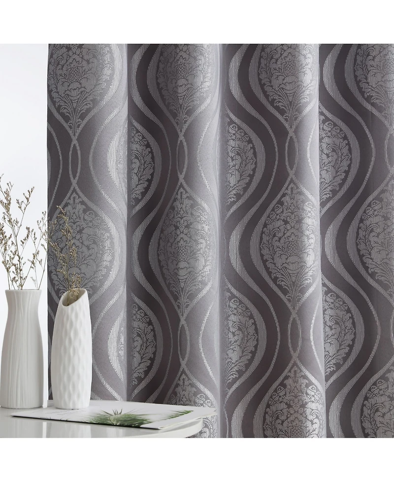 Hlc.me Montero Damask 100% Complete Blackout Shading Thermal Insulated Energy Efficient Heat/Cold Blocking Grommet Heavy Curtain Drapery Panels for Li