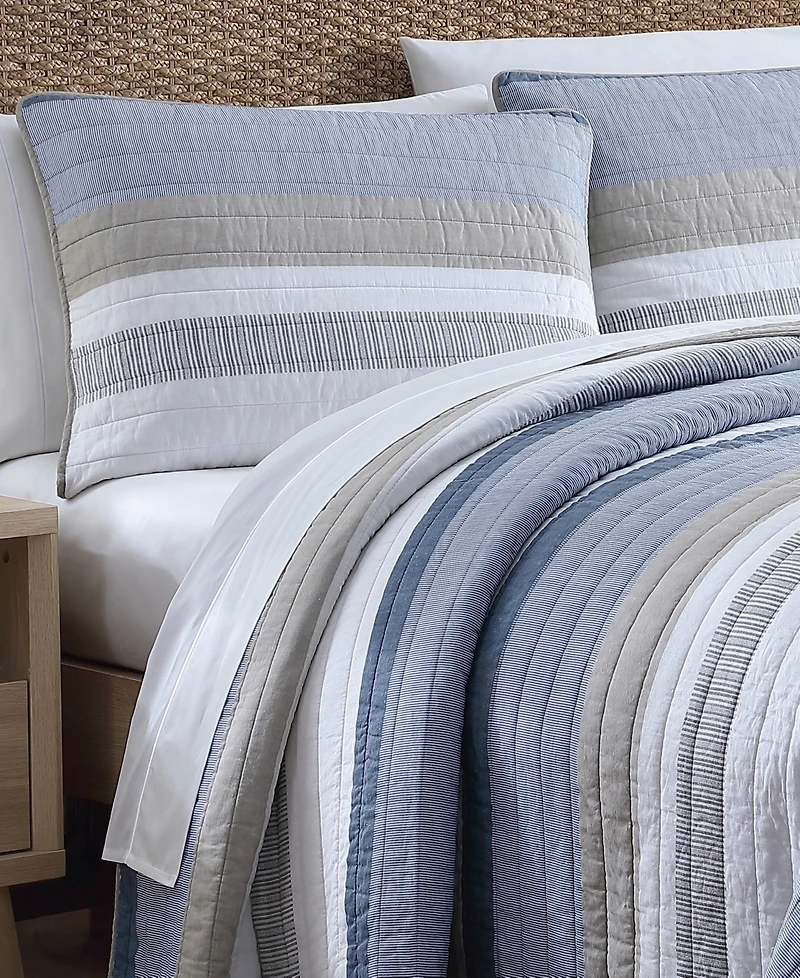 Nautica Galewood Beige Cotton Reversible 3-Piece Quilt Set