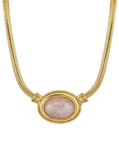 2028 Gold-Tone Semi Precious Oval Stone Necklace
