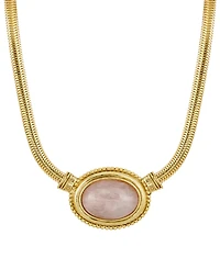 2028 Gold-Tone Semi Precious Oval Stone Necklace