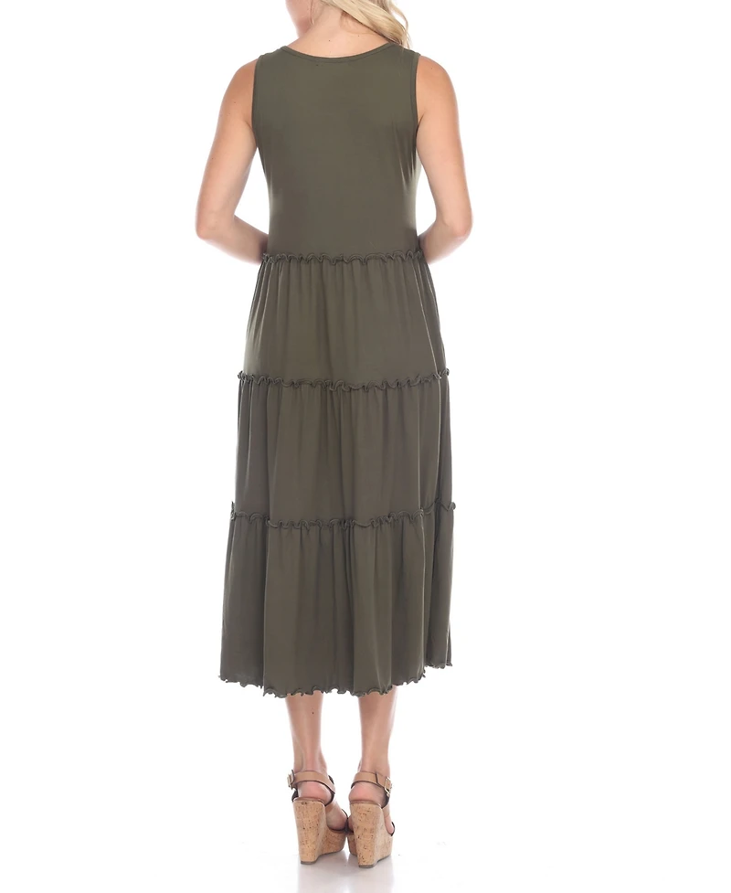 White Mark Women's Scoop Neck Tiered Midi Dress