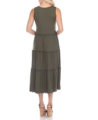 White Mark Women's Scoop Neck Tiered Midi Dress