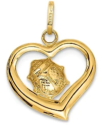 Ladybug Heart Charm Pendant in 14k Gold