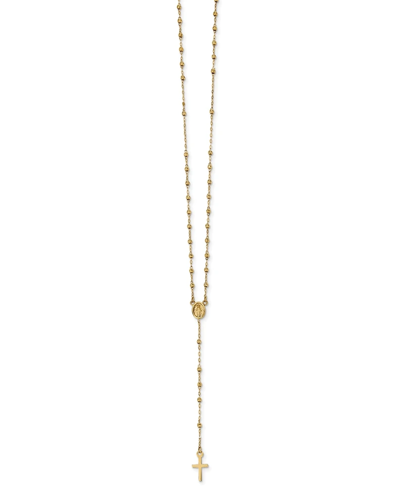 Cross Rosary Lariat Necklace in 14k Gold, 17" + 3" extender