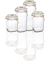 Circle Glass Canister with Herb Decal Ceramic Lid, Set of 4