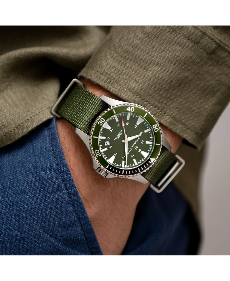 Hamilton Unisex Swiss Automatic Scuba Green Nato Strap Watch 40mm