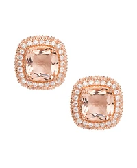 Rose Gold Plated Simulated Morganite Cushion Halo Stud Earrings