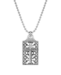2028 Pewter Cross Square Dog Tag Pendant 22" Necklace
