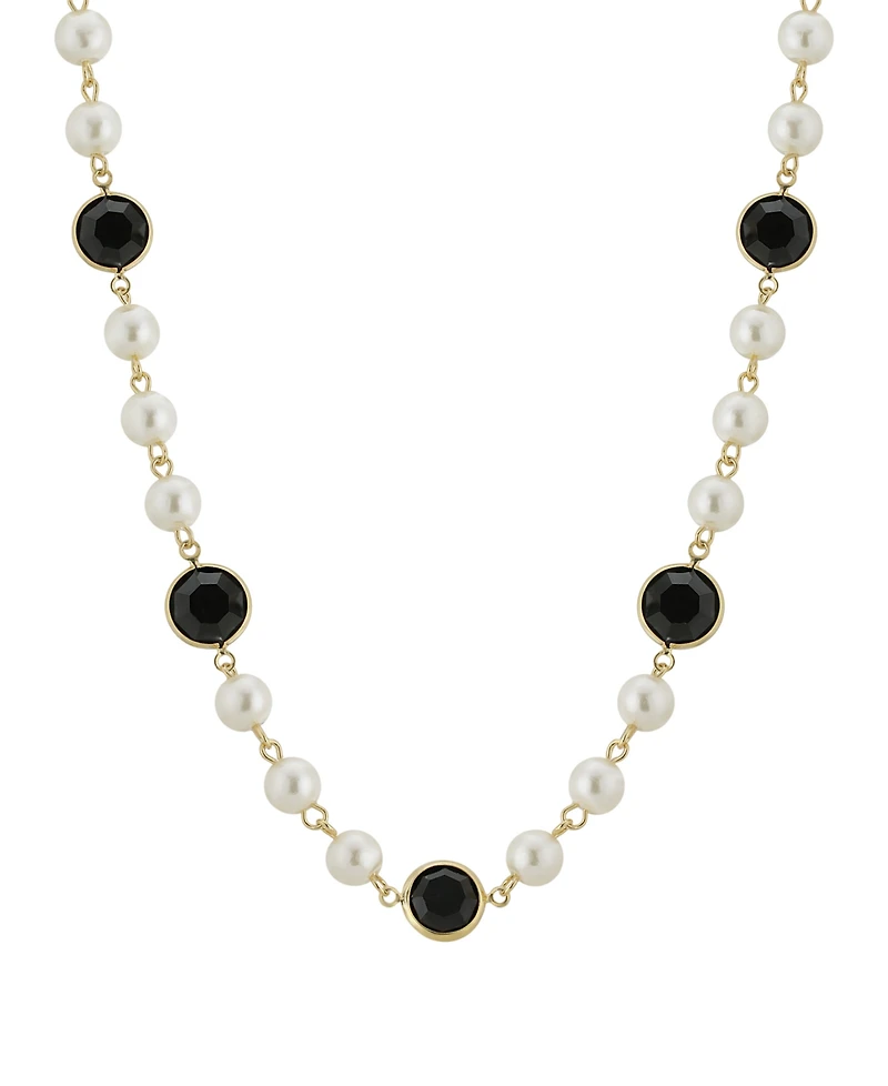 2028 Gold-Tone Imitation Pearl with Channels 16" Adjustable Necklace