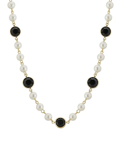 2028 Gold-Tone Imitation Pearl with Channels 16" Adjustable Necklace