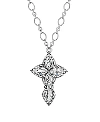 2028 Pewter Crystal Diamond Shaped Stones Cross 24" Necklace