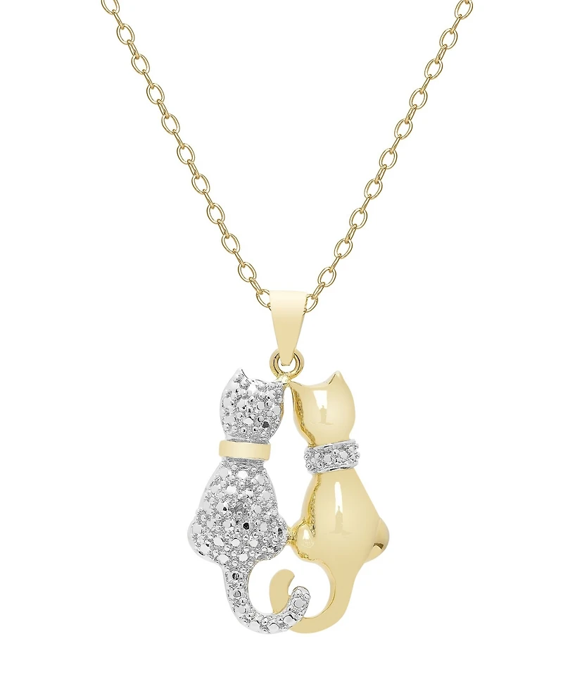 Macy's Diamond Accent Gold-plated Cat Couple Pendant Necklace