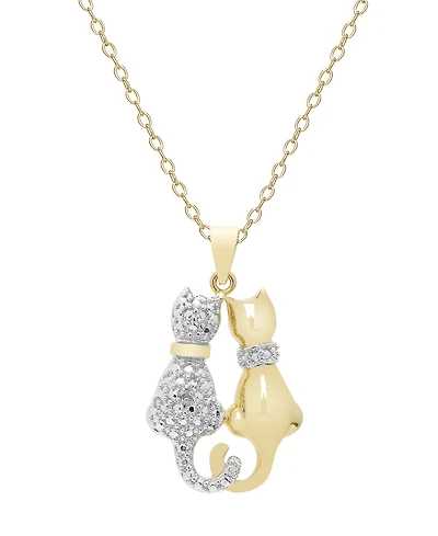 Macy's Diamond Accent Gold-plated Cat Couple Pendant Necklace