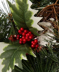 Glitzhome Led Pre-Lit Greenery Buffalo Bow Berry Holly Pine Cone Rattan Ornament Wreath