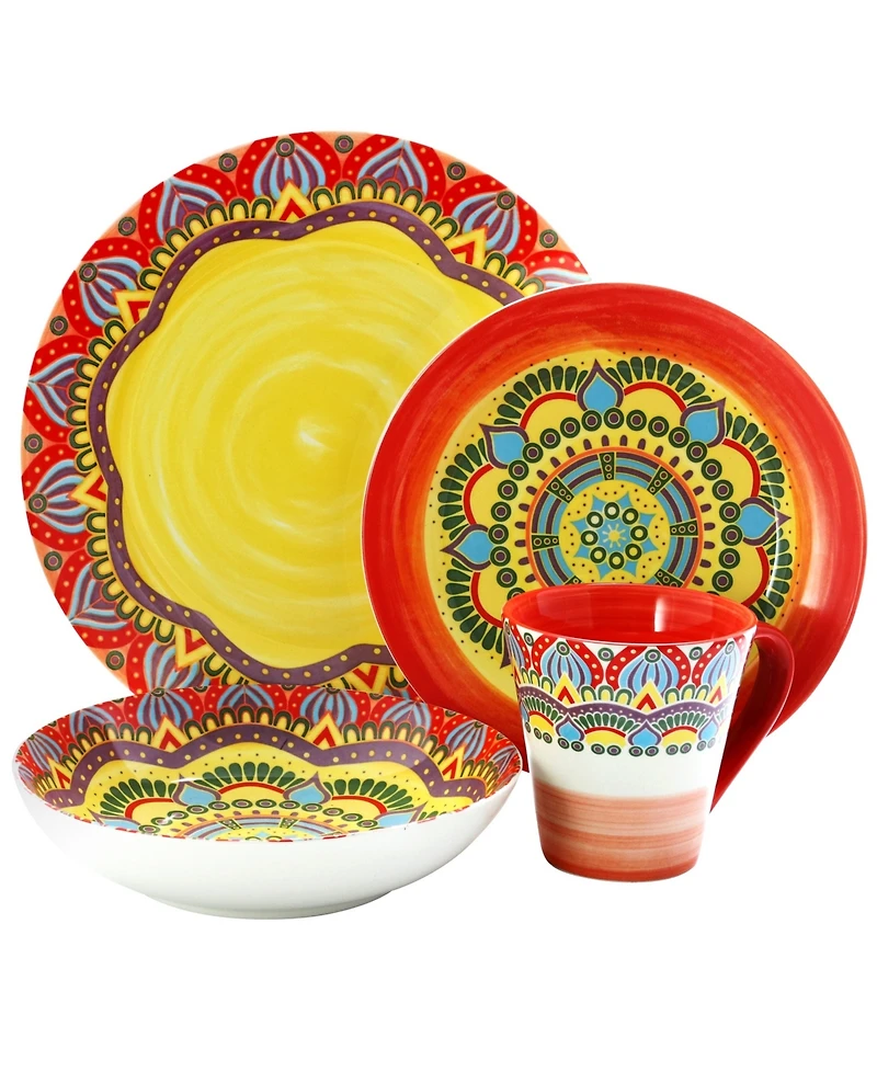 Elama Zen Mozaik Red 16 Pc. Dinnerware Set, Service for 4