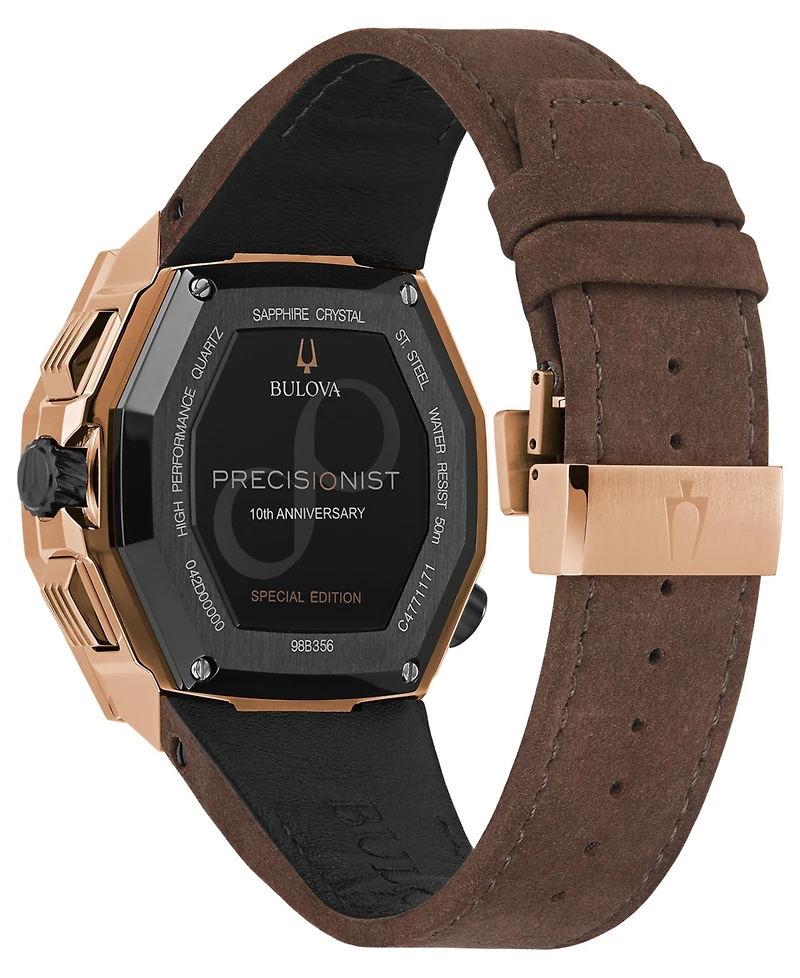 Bulova Men's Precisionist Brown Leather Strap Watch 44.7x46.8mm - A Special Edition
