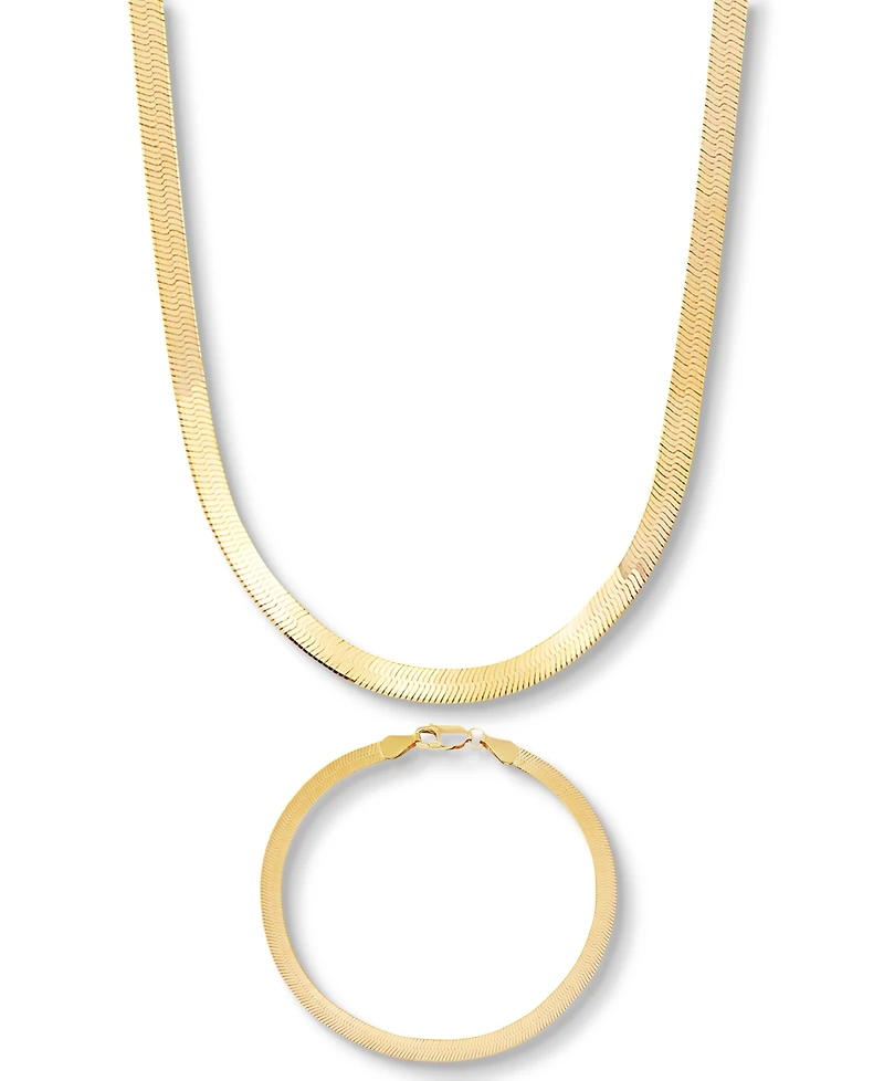 Men's 2-Pc. Set Herringbone Chain Necklace & Matching Bracelet in 14k Gold-Plated Sterling Silver & Sterling Silver