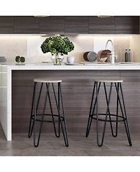 Simpli Home Simeon 30" Metal Bar Stool with Wood Seat