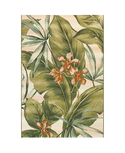 Liora Manne' Marina Tropical Leaf Cream 6'6" x 9'4" Outdoor Area Rug