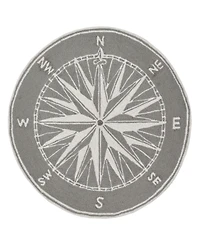 Liora Manne' Frontporch Compass Black and Gray 5' x 5' Round Rug