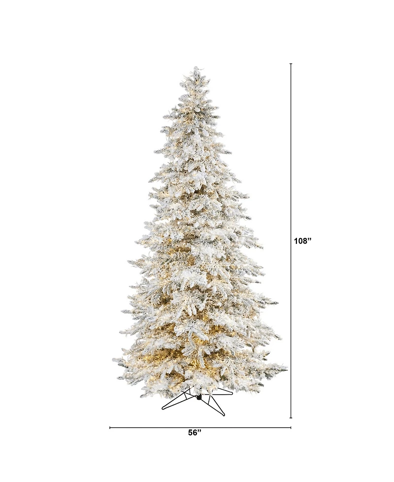 Nearly Natural Flocked Grand Northern Rocky Fir Artificial Christmas Tree with 8208 Warm Cluster Multifunction Led Lights and 1818 Bendable Branches