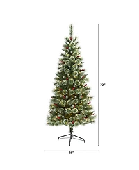 Nearly Natural Frosted Swiss Pine Artificial Christmas Tree with 300 Clear Led Lights and Berries