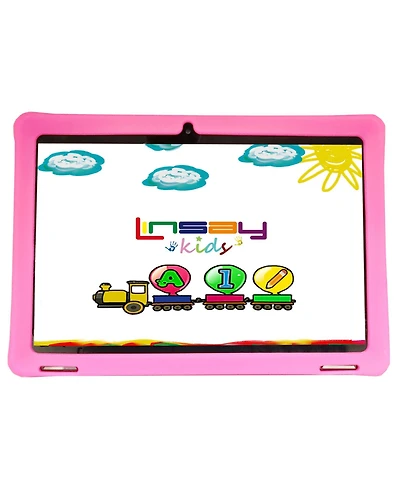 Linsay New 10.1" Kids Tablet Octa Core 128GB with Pink Kids Defender Case Newest Android 13